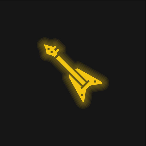 Baixo Guitarra amarelo brilhante ícone de néon - Vetor, Imagem