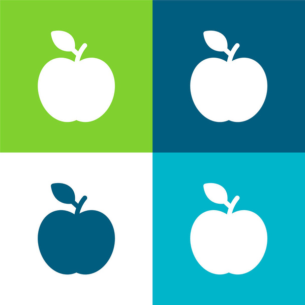 Apple mit Blatt Flache Vier-Farben-Minimalsymbolset - Vektor, Bild