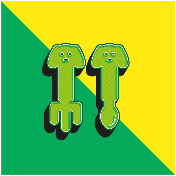 Baby-Löffel und Gabel mit niedlichem Design Grünes und gelbes modernes 3D-Vektor-Symbol-Logo - Vektor, Bild