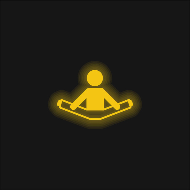 Junge sitzt und streckt zwei Beine gelb leuchtende Neon-Ikone - Vektor, Bild