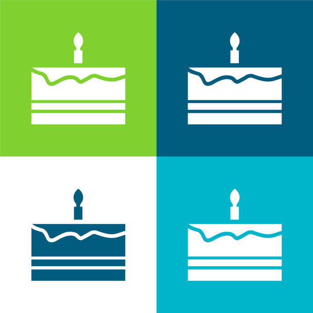 Gâteau d'anniversaire Ensemble d'icônes minimal plat quatre couleurs - Vecteur, image
