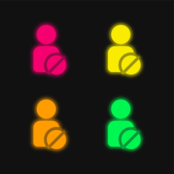 禁止ユーザー4色輝くネオンベクトルアイコン - ベクター画像