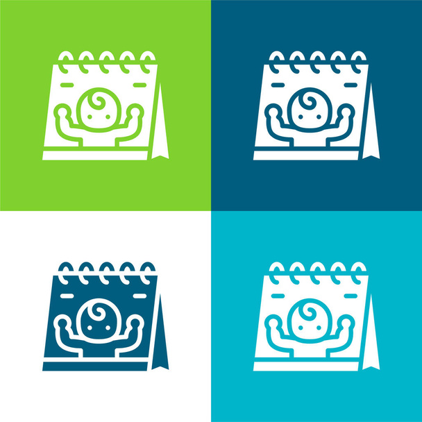 Conjunto de ícones mínimos de quatro cores Flat Born - Vetor, Imagem
