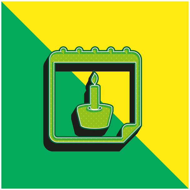 День рождения Напоминание Зеленый и желтый современный 3D логотип векторной иконки - Вектор,изображение