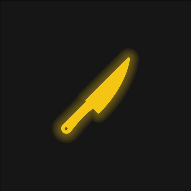 Faca grande amarelo brilhante ícone de néon - Vetor, Imagem