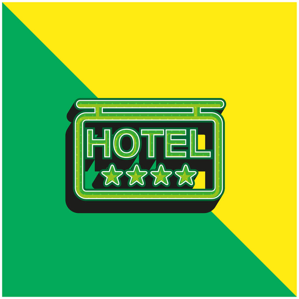 4 Tähteä Hotel Signal Vihreä ja keltainen moderni 3d vektori kuvake logo - Vektori, kuva