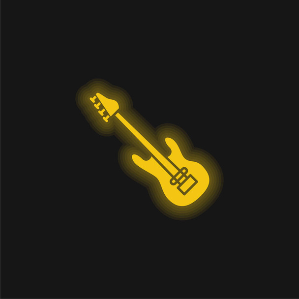 Gitara basowa żółty świecący neon ikona - Wektor, obraz