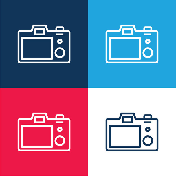 Vissza Kamera kék és piros négy szín minimális ikon készlet - Vektor, kép
