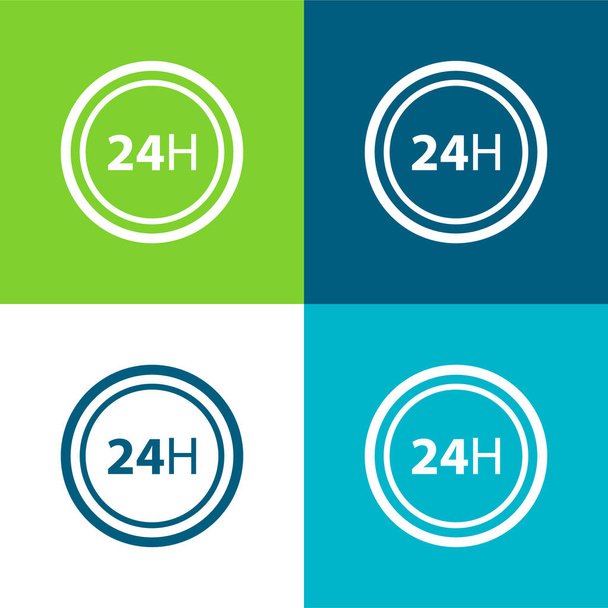 24 Stunden Flache Vier-Farben-Minimalsymbolset - Vektor, Bild