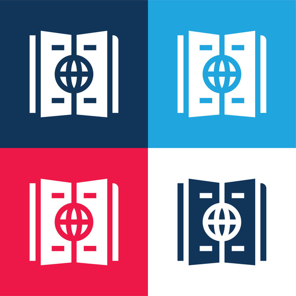 Atlasz kék és piros négy szín minimális ikon készlet - Vektor, kép