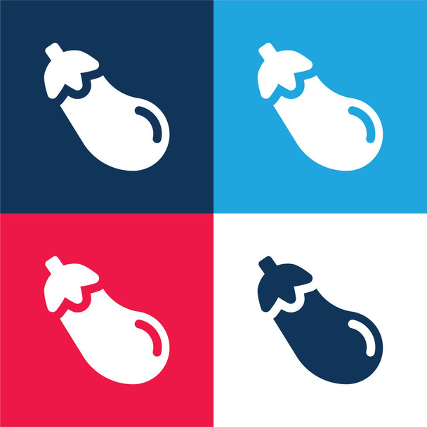 Berenjena grande azul y rojo de cuatro colores mínimo icono conjunto - Vector, Imagen
