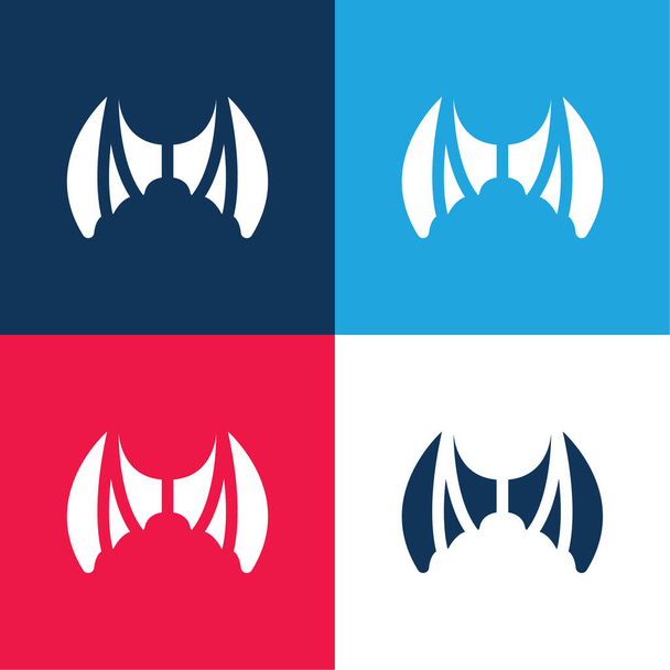 Alas de murciélago azul y rojo conjunto de iconos mínimo de cuatro colores - Vector, imagen