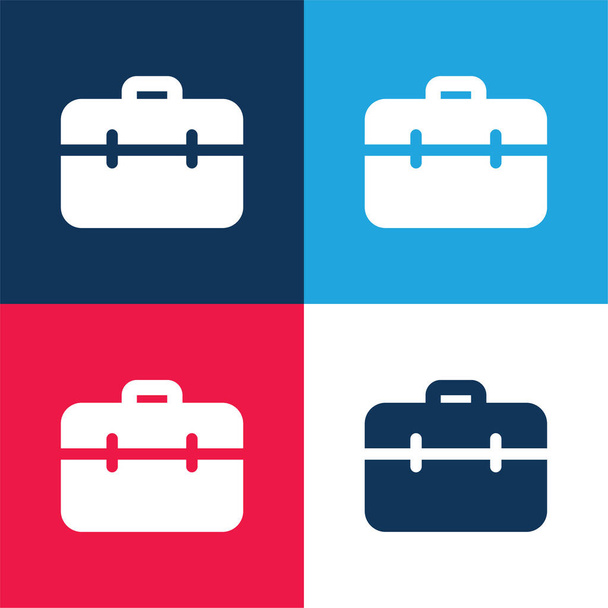 Briefcase blue and red four color minimal icon set - Vector, Image