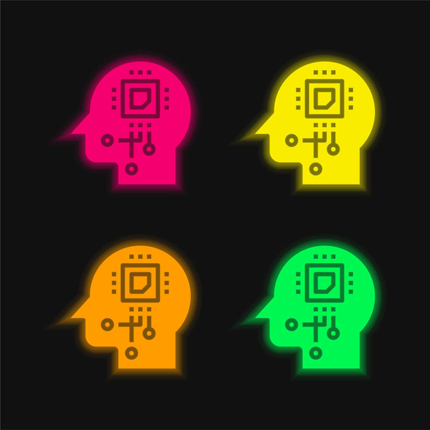Искусственный интеллект четырехцветный светящийся неоновый вектор - Вектор,изображение