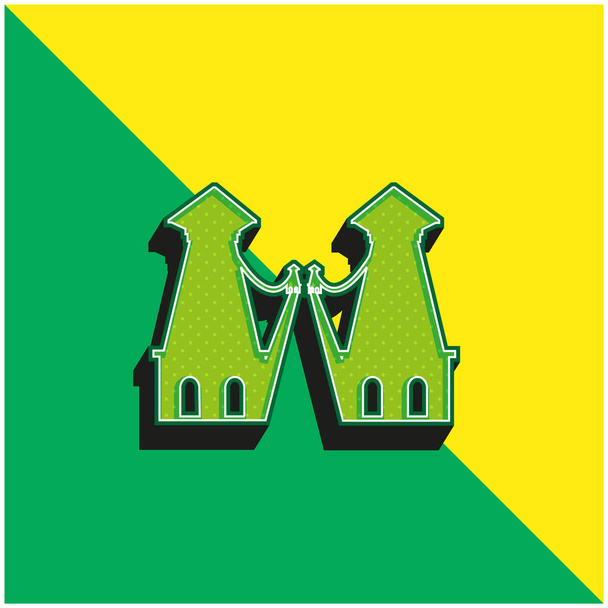 Antioquia híd sziluett, Kolumbia emlékműve Ország Zöld és sárga modern 3D vektor ikon logó - Vektor, kép
