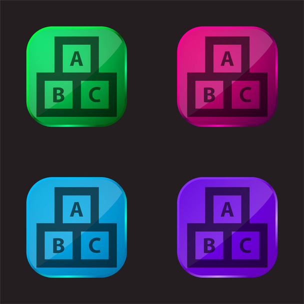 ABC Cubes For Education four color glass button icon - Vector, Image
