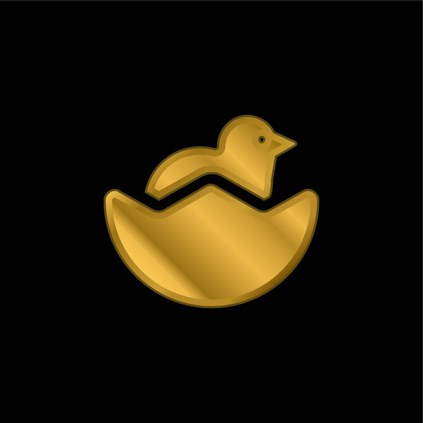 Pollo bambino e mezza guscio d'uovo placcato oro icona metallica o logo vettore - Vettoriali, immagini