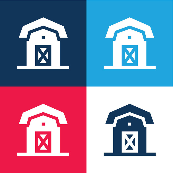 Celeiro azul e vermelho quatro cores conjunto de ícones mínimos - Vetor, Imagem