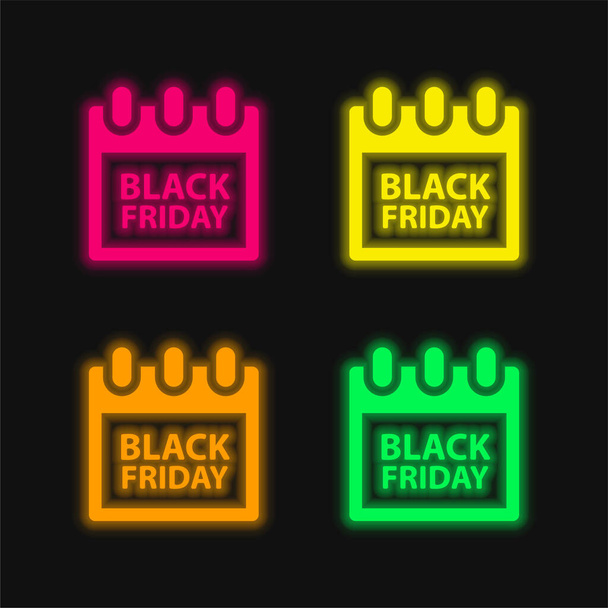 Black Friday vier Farben leuchtenden Neon-Vektor-Symbol - Vektor, Bild