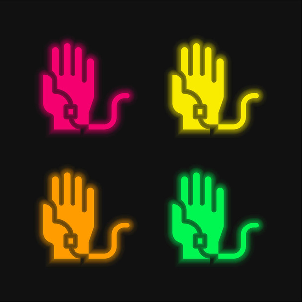 Bloedtransfusie vier kleuren gloeiende neon vector pictogram - Vector, afbeelding
