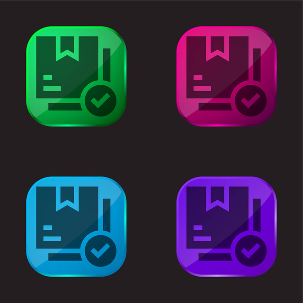 Cajas icono de botón de cristal de cuatro colores - Vector, imagen