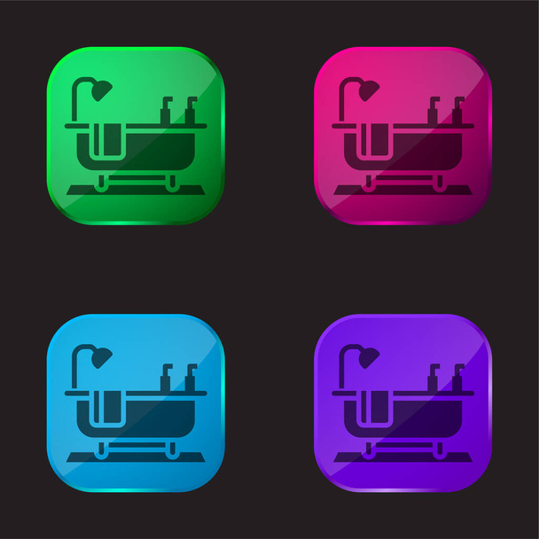 Bathtub four color glass button icon - Vector, Image