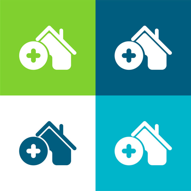 Добавить дом плоский четыре цвета минимальный набор значков - Вектор,изображение