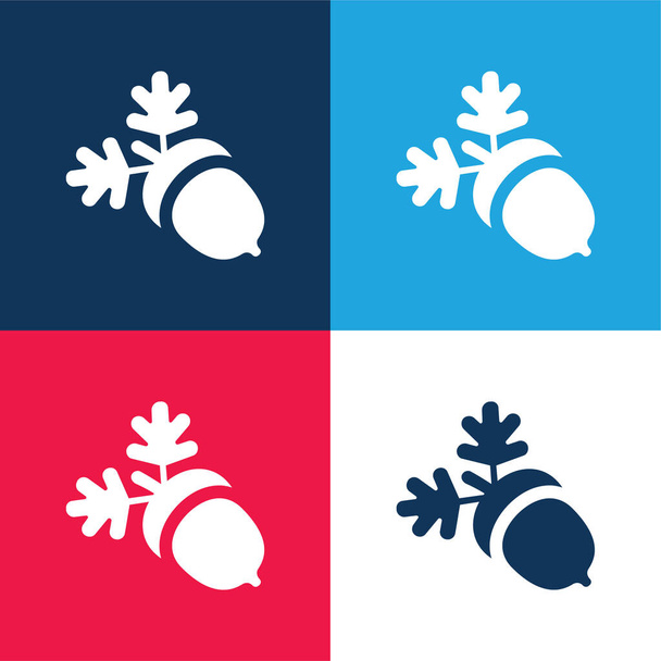 Acorn blue and red four color minimal icon set - Vector, Image