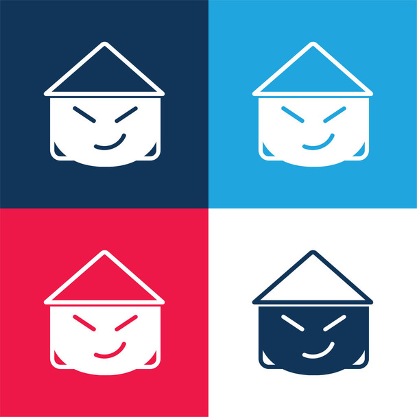 Asiático azul e vermelho quatro cores conjunto de ícones mínimos - Vetor, Imagem