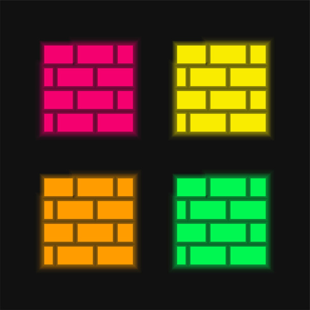 Brickwall Επίπεδη τεσσάρων χρωμάτων ελάχιστη σύνολο εικονιδίων - Διάνυσμα, εικόνα