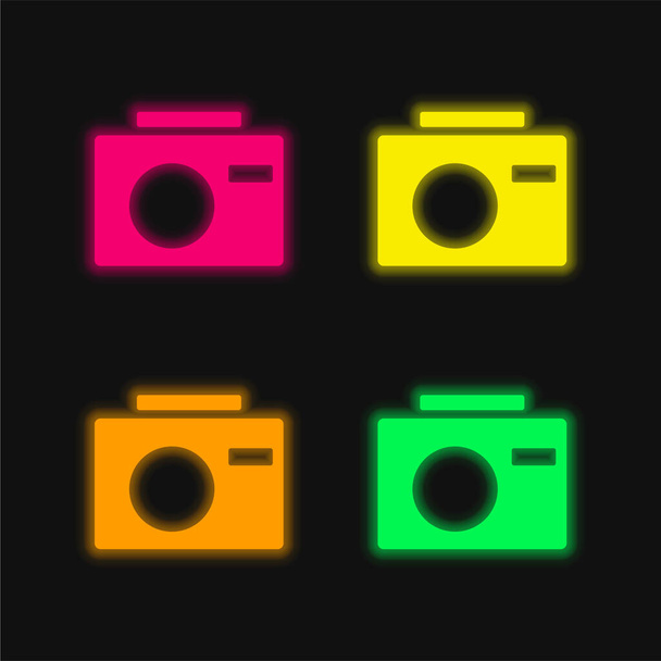 Siyah Kamera dört renkli parlayan neon vektör simgesi - Vektör, Görsel