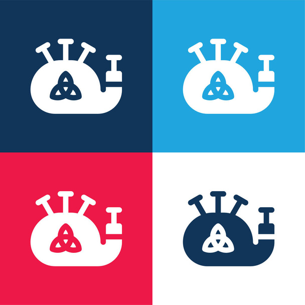 Bagpipe blue and red four color minimal icon set - Vector, Image