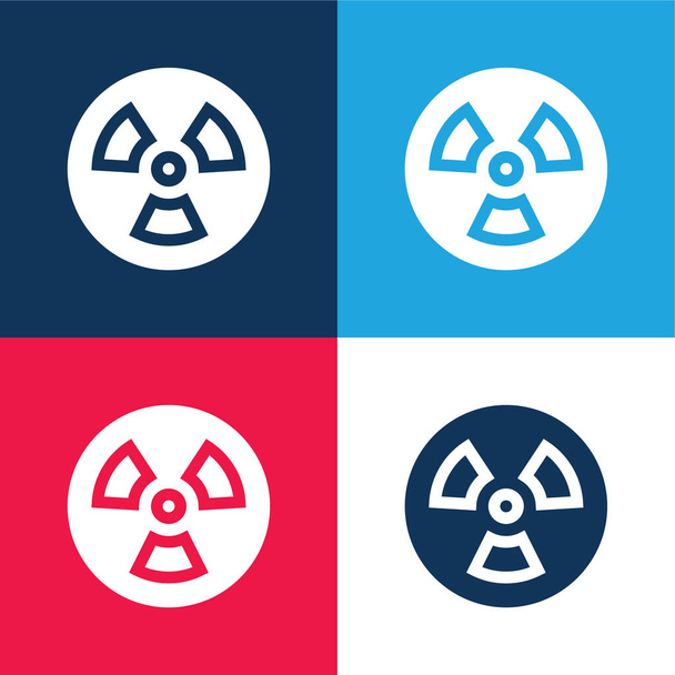 Biohazard niebieski i czerwony zestaw czterech kolorów minimalny zestaw ikon - Wektor, obraz