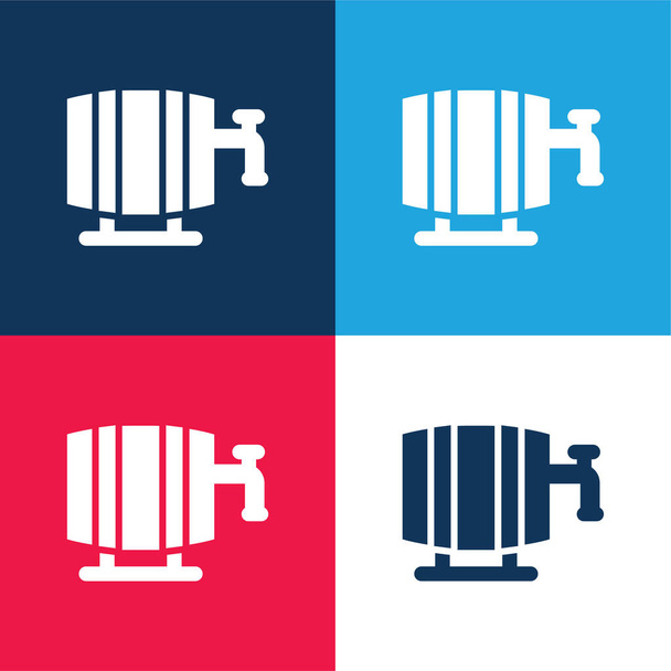 Barrel modrá a červená čtyři barvy minimální ikona nastavena - Vektor, obrázek