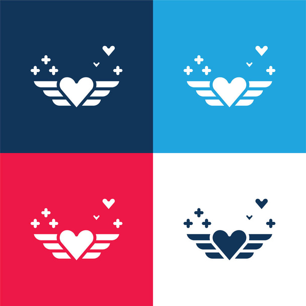 Anjo azul e vermelho conjunto de ícone mínimo de quatro cores - Vetor, Imagem