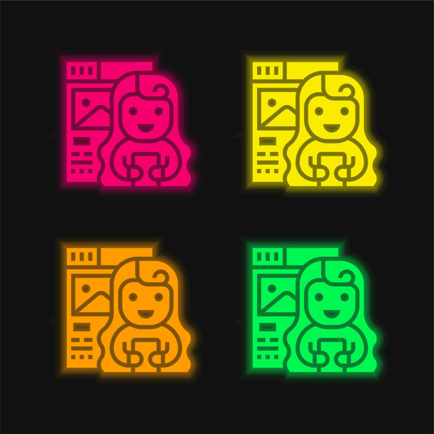 Blogger четыре цвета светящийся неоновый вектор значок - Вектор,изображение