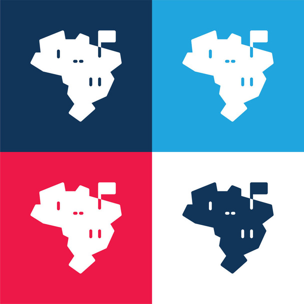 Бразилия синий и красный четыре цвета минимальный набор значков - Вектор,изображение