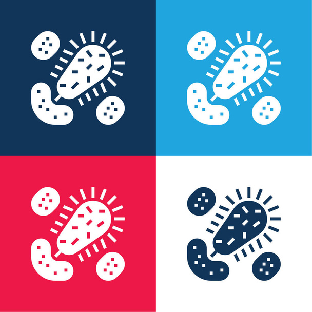 Bacterias azul y rojo conjunto de iconos mínimo de cuatro colores - Vector, imagen