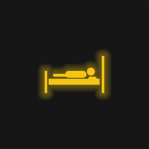 Bed With A Person Lying On It yellow glowing neon icon - Vector, Image