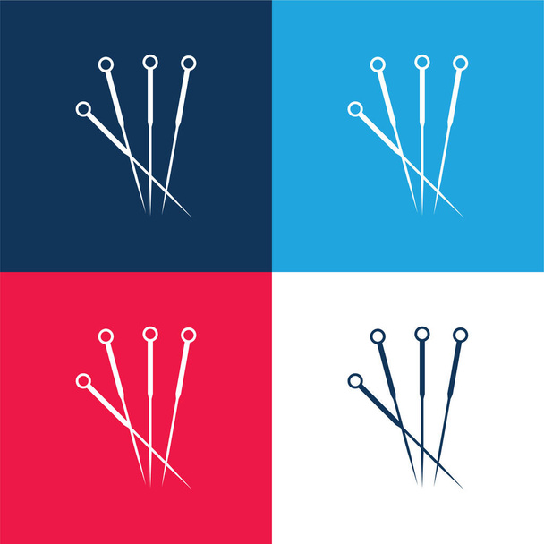 Acupuncture Needles blue and red four color minimal icon set - Vector, Image