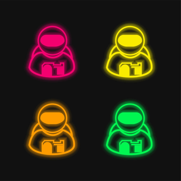 Astronaut vier kleuren gloeiende neon vector icoon - Vector, afbeelding