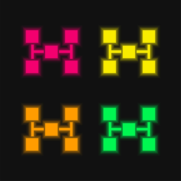 Блоки Схема п'яти квадратів чотири кольори, що світяться неоном Векторна піктограма
 - Вектор, зображення