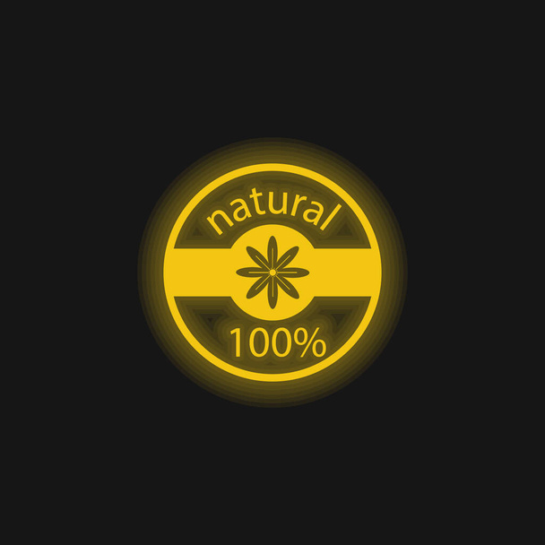 100% Natural Badge geel gloeiend neon icoon - Vector, afbeelding