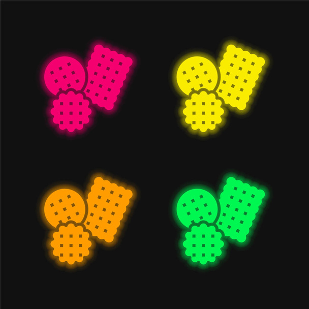 Bisküvi dört renkli parlayan neon vektör simgesi - Vektör, Görsel