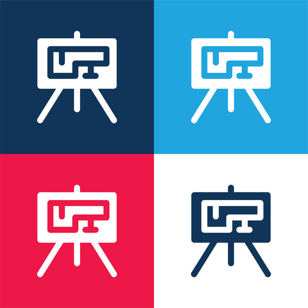 Blueprint modrá a červená čtyři barvy minimální ikona nastavena - Vektor, obrázek