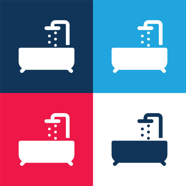 Bathtube blue and red four color minimal icon set - Vector, Image