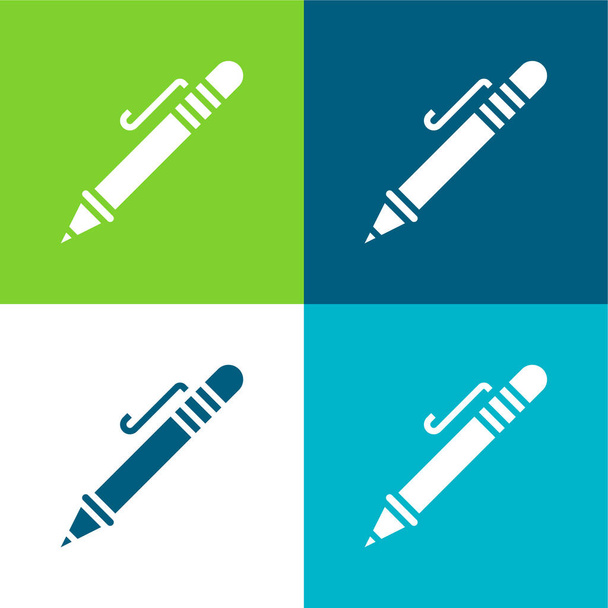 Ballpoint Pen Flat vier kleuren minimale pictogram set - Vector, afbeelding