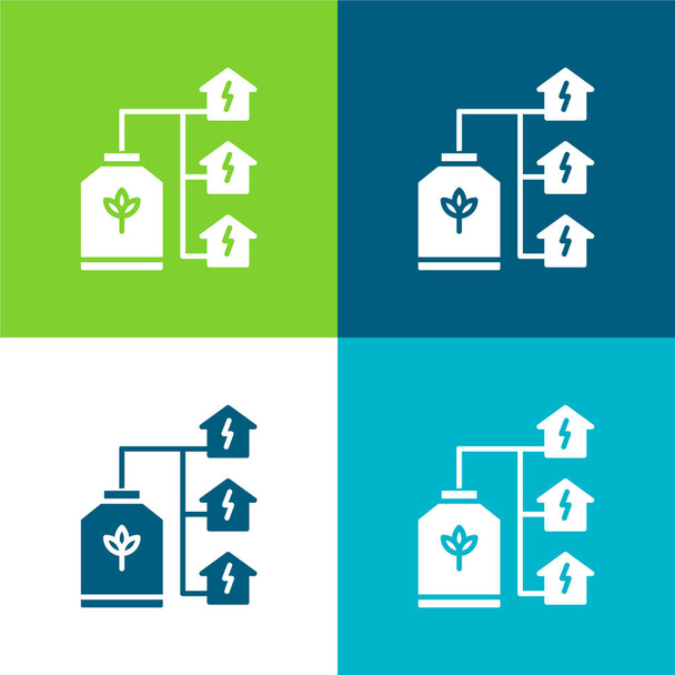 Bio energie Byt čtyři barvy minimální ikona nastavena - Vektor, obrázek