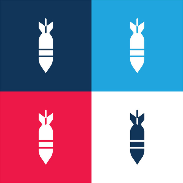 Bomb blue and red four color minimal icon set - Vector, Image