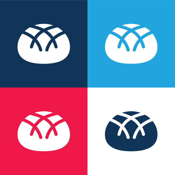 Chléb modrá a červená čtyři barvy minimální ikona nastavena - Vektor, obrázek